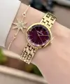 Kadranı Bordo Kordonu Gold Renk 25 Mm Hediye Paketli Kadın Kol Saati