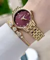 Kadranı Bordo Kordonu Gold Renk 30 mm Hediye Paketli Kadın Kol Saati