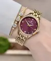 Kadranı Bordo Kordonu Gold Renk 30 mm Hediye Paketli Kadın Kol Saati