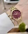 Kadranı Bordo Kordonu Gold Renk 30 mm Hediye Paketli Kadın Kol Saati