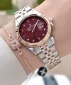 Kadranı Bordo Kordonu Rose Gümüş Renk 30 Mm Hediye Paketli Kadın Kol Saati