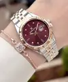 Kadranı Bordo Kordonu Rose Gümüş Renk 30 Mm Hediye Paketli Kadın Kol Saati