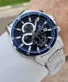 Kadranı Lacivert Kordonu Gümüş Renk 44 Mm Hediye Paketli İç Göstergeleri Aktif Erkek Kol Saati