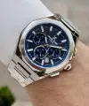 Kadranı Lacivert Kordonu Gümüş Renk Hediye Paketli 44 Mm Erkek Kol Saati