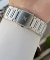 Kadranı Lacivert Kordonu Gümüş Renk Takvimli Hediye Paketli Erkek Kol Saati