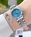 Kadranı Mavi Kordonu Gümüş Renk 24 Mm Kadın Kol Saati ve Bileklik