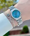 Kadranı Mavi Kordonu Gümüş Renk 24 Mm Kadın Kol Saati ve Bileklik
