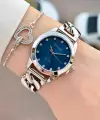 Kadranı Mavi Kordonu Gümüş Renk 30 Mm Kadın Kol Saati ve Bileklik