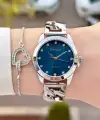 Kadranı Mavi Kordonu Gümüş Renk 30 Mm Kadın Kol Saati ve Bileklik