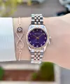 Kadranı Mor Kordonu Rose Gümüş Renk 24 Mm Kadın Kol Saati ve Bileklik
