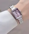 Kadranı Pembe Kordonu Gümüş Renk Dikdörtgen Kasa Kadın Kol Saati ve Bileklik