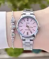 Casio CSISTE66 Kadranı Pembe Kordonu Gümüş Renk Hediye Paketli Kadın Kol Saati