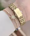 Kadranı Sarı Kordonu Gold Renk 25 Mm Hediye Paketli Kadın Kol Saati