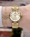 Kadranı Sarı Kordonu Gold Renk 31 Mm Hediye Paketli Kadın Kol Saati