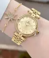 Kadranı Sarı Kordonu Gold Renk 32 Mm Kadın Kol Saati ve Bileklik