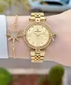 Kadranı Sarı Kordonu Gold Renk 32 Mm Kadın Kol Saati ve Bileklik