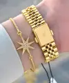 Kadranı Sarı Kordonu Gold Renk 32 Mm Kadın Kol Saati ve Bileklik