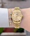 Kadranı Sarı Kordonu Gold Renk Hediye Paketli 28 Mm Kadın Kol Saati