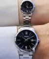 Casio CSISTE57 Kadranı Siyah Kordonu Gümüş Renk Hediye Paketli Sevgili Çift İki Kol Saati