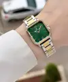 Kadranı Yeşil Gold Gümüş Renk 26 mm Kadın Kol Saati ve Bileklik
