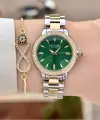 Kadranı Yeşil Gold Gümüş Renk 30 mm Kadın Kol Saati ve Bileklik