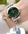 Kadranı Yeşil Kodronu Gold Gümüş Renk 30 Mm Kadın Kol Saati
