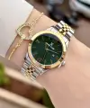 Kadranı Yeşil Kodronu Gold Gümüş Renk 30 Mm Kadın Kol Saati
