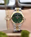 Kadranı Yeşil Kodronu Gold Gümüş Renk 30 Mm Kadın Kol Saati