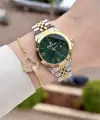 Kadranı Yeşil Kodronu Gold Gümüş Renk 30 Mm Kadın Kol Saati
