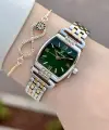 Kadranı Yeşil Kordonu Gold Gümüş Renk 24 mm Hediye Paketli Kadın Kol Saati