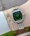 Kadranı Yeşil Kordonu Gold Gümüş Renk 24 mm Hediye Paketli Kadın Kol Saati