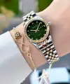 Kadranı Yeşil Kordonu Gold Gümüş Renk 24 Mm Kadın Kol Saati ve Bileklik