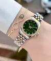 Kadranı Yeşil Kordonu Gold Gümüş Renk 24 Mm Kadın Kol Saati ve Bileklik