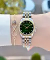 Kadranı Yeşil Kordonu Gold Gümüş Renk 24 Mm Kadın Kol Saati ve Bileklik