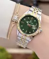 Kadranı Yeşil Kordonu Gold Gümüş Renk 30 Mm Hediye Paketli Kadın Kol Saati