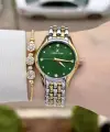 Kadranı Yeşil Kordonu Gold Gümüş Renk 30 mm Hediye Paketli Kadın Kol Saati