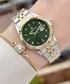 Kadranı Yeşil Kordonu Gold Gümüş Renk 30 Mm Hediye Paketli Kadın Kol Saati