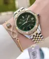 Kadranı Yeşil Kordonu Gold Gümüş Renk 34 Mm Kadın Kol Saati ve Bileklik