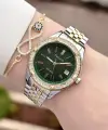Kadranı Yeşil Kordonu Gold Gümüş Renk 34 Mm Kadın Kol Saati ve Bileklik