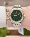 Kadranı Yeşil Kordonu Gold Gümüş Renk 34 Mm Kadın Kol Saati ve Bileklik