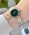 Kadranı Yeşil Kordonu Gold Gümüş Renk Hediye Paketli 25 Mm Kadın Kol Saati