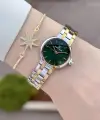 Kadranı Yeşil Kordonu Gold Gümüş Renk Hediye Paketli 25 Mm Kadın Kol Saati