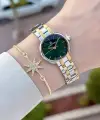 Kadranı Yeşil Kordonu Gold Gümüş Renk Hediye Paketli 25 Mm Kadın Kol Saati