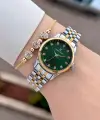 Kadranı Yeşil Kordonu Gold Gümüş Renk Hediye Paketli 28 Mm Kadın Kol Saati