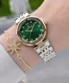 Kadranı Yeşil Kordonu Gold Gümüş Renk Kesme Camlı Kadın Kol Saati