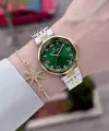 Kadranı Yeşil Kordonu Gold Gümüş Renk Kesme Camlı Kadın Kol Saati