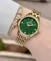 Kadranı Yeşil Kordonu Gold Renk 30 mm Hediye Paketli Kadın Kol Saati