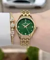Kadranı Yeşil Kordonu Gold Renk 30 mm Hediye Paketli Kadın Kol Saati