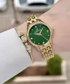 Kadranı Yeşil Kordonu Gold Renk 30 mm Hediye Paketli Kadın Kol Saati