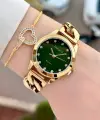 Kadranı Yeşil Kordonu Gold Renk 30 Mm Kadın Kol Saati ve Bileklik
